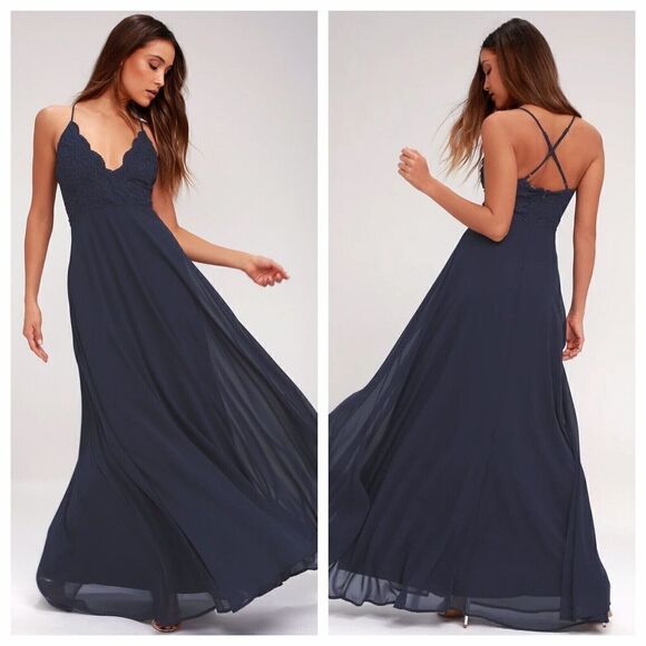 Lulu’s Dress Madalyn Navy Blue Maxi Dress Size X-Small - Picture 7 of 7